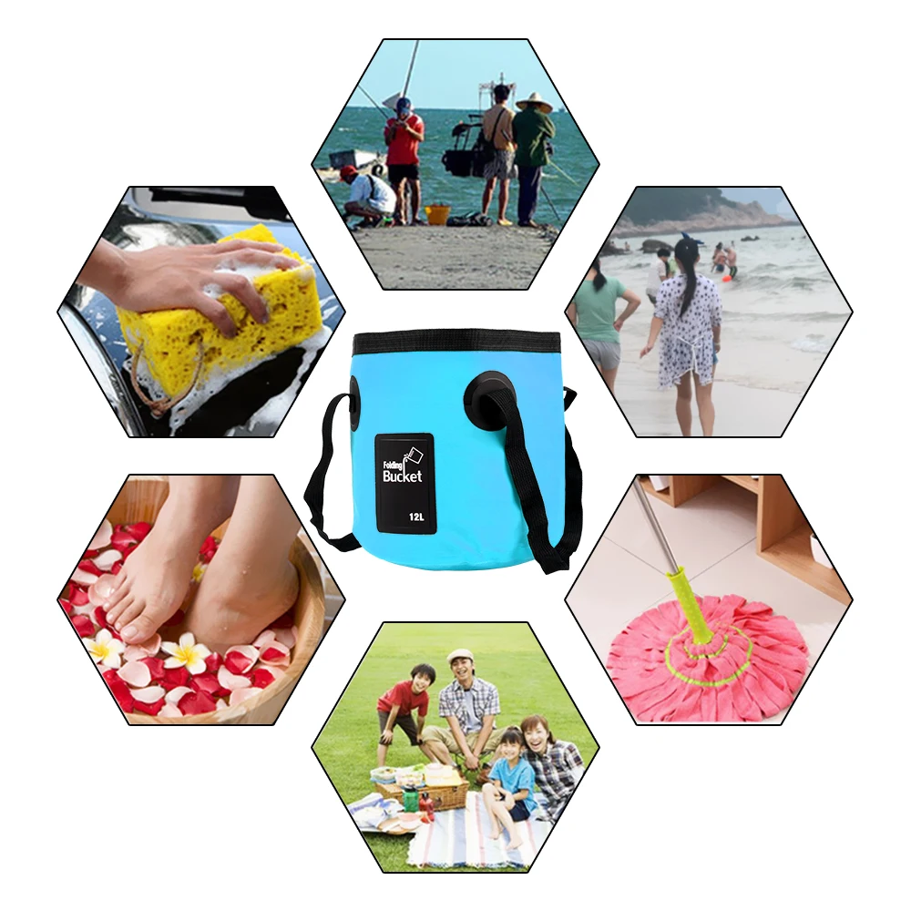 Bowl Sink Washing Bag Portable Outdoor Travel Foldable Water Bucket 12L Car Wash Bucket Folding Bucket Multifunction view 3