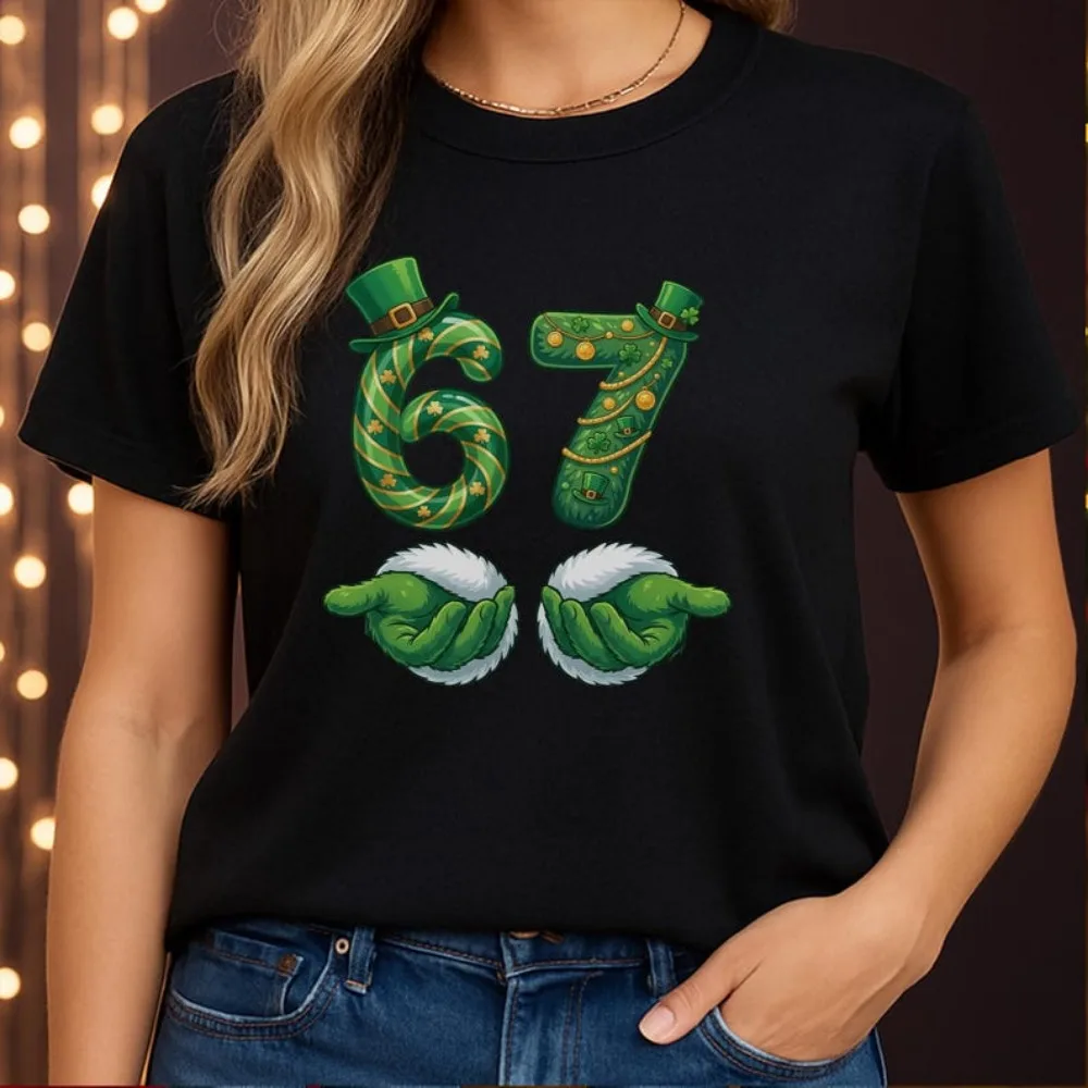 6 7 St Patricks Day Women T-Shirt Funny Six Seven Hands Harajuku Graphic Sweatshirt Casual Clothes High Quality Cotton Tees