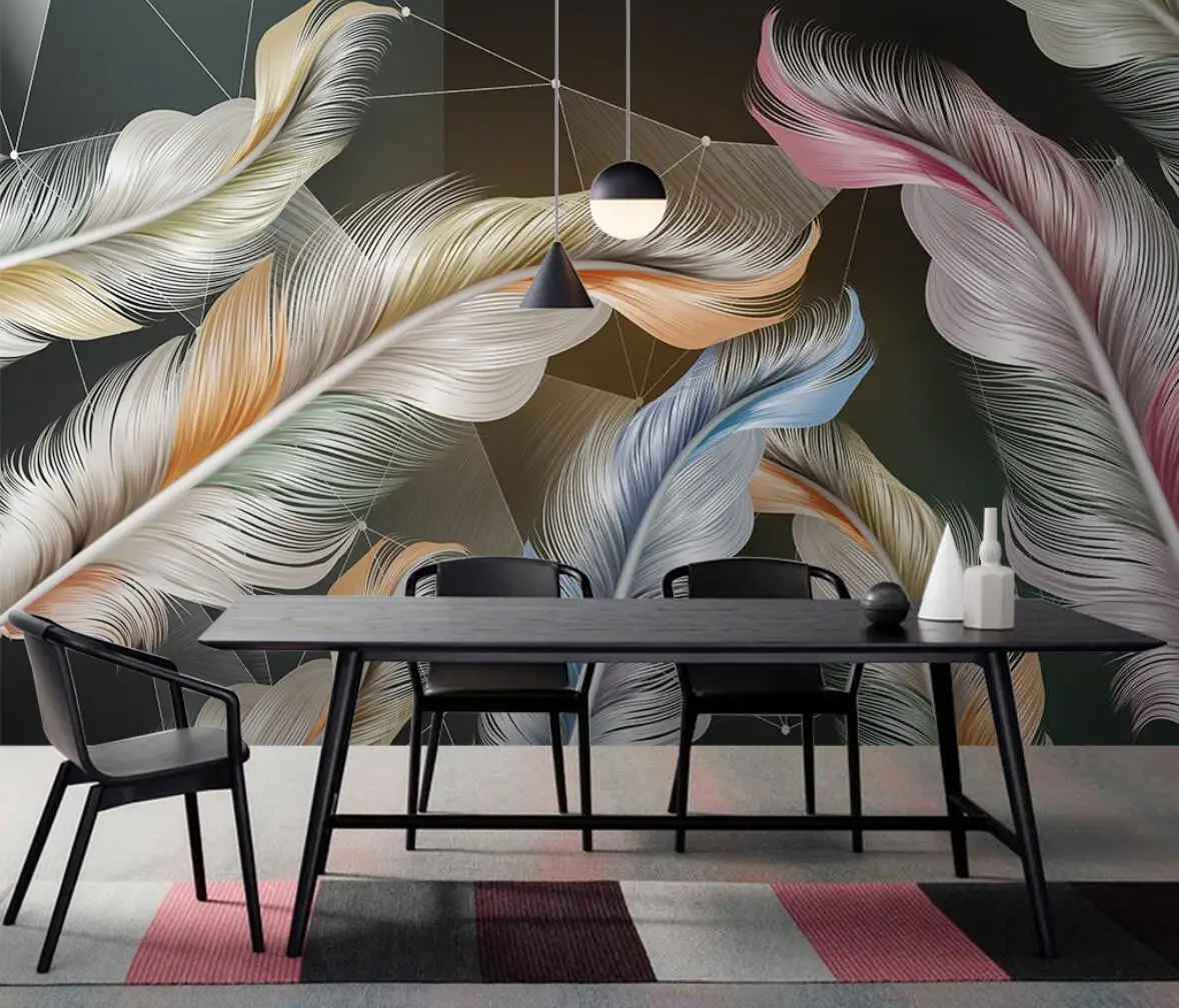 

beibehang custom feather geometry Restaurant Cafe Wallpaper for Living Room photo Mural Modern Creative 3D Wall Paper home decor