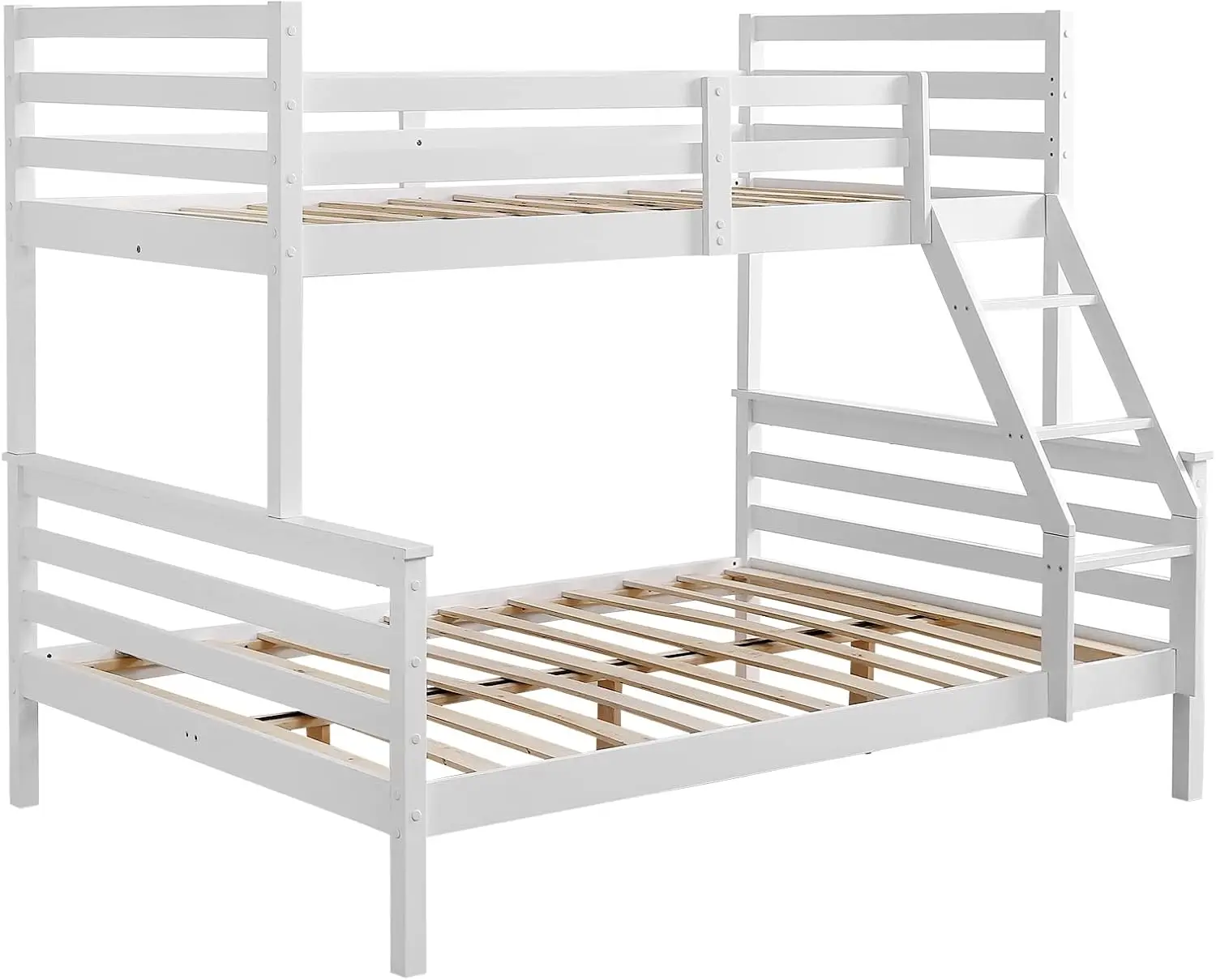 Wooden Bed Low Twin Over Twin Bunk Bed with Fence Slide and Ladder Bed Frames for Toddlers Kids Boys Girls (Twin XL)