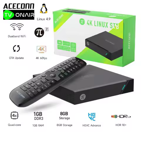 4K Linux TV Box Pi2 ACECONN TVPlus Streaming Set-top Box TVONAIR Player 1GB+8GB IPTV Abonment Box