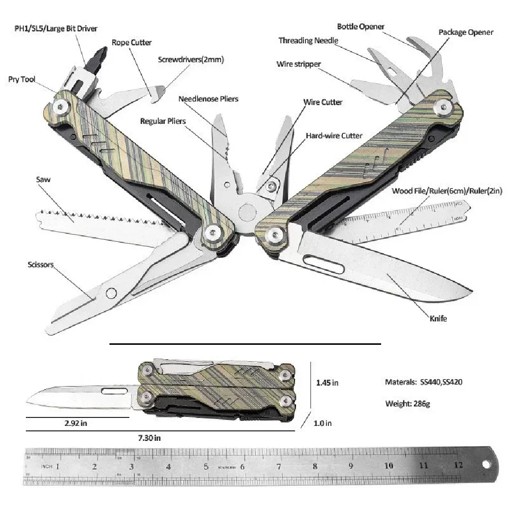 20-in-1 Multitool Pliers Titanium Alloy Patch CNC Precision Engraving Outdoor Emergency Household Repair Equipment