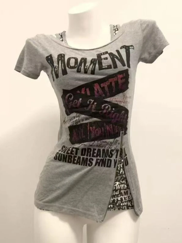 Y2k Crop Tops Vintage Letter Print T Shirt American Retro SubCulture Punk Slim T-shirt Top Trend Women Gothic Grunge White Tees - Image 2