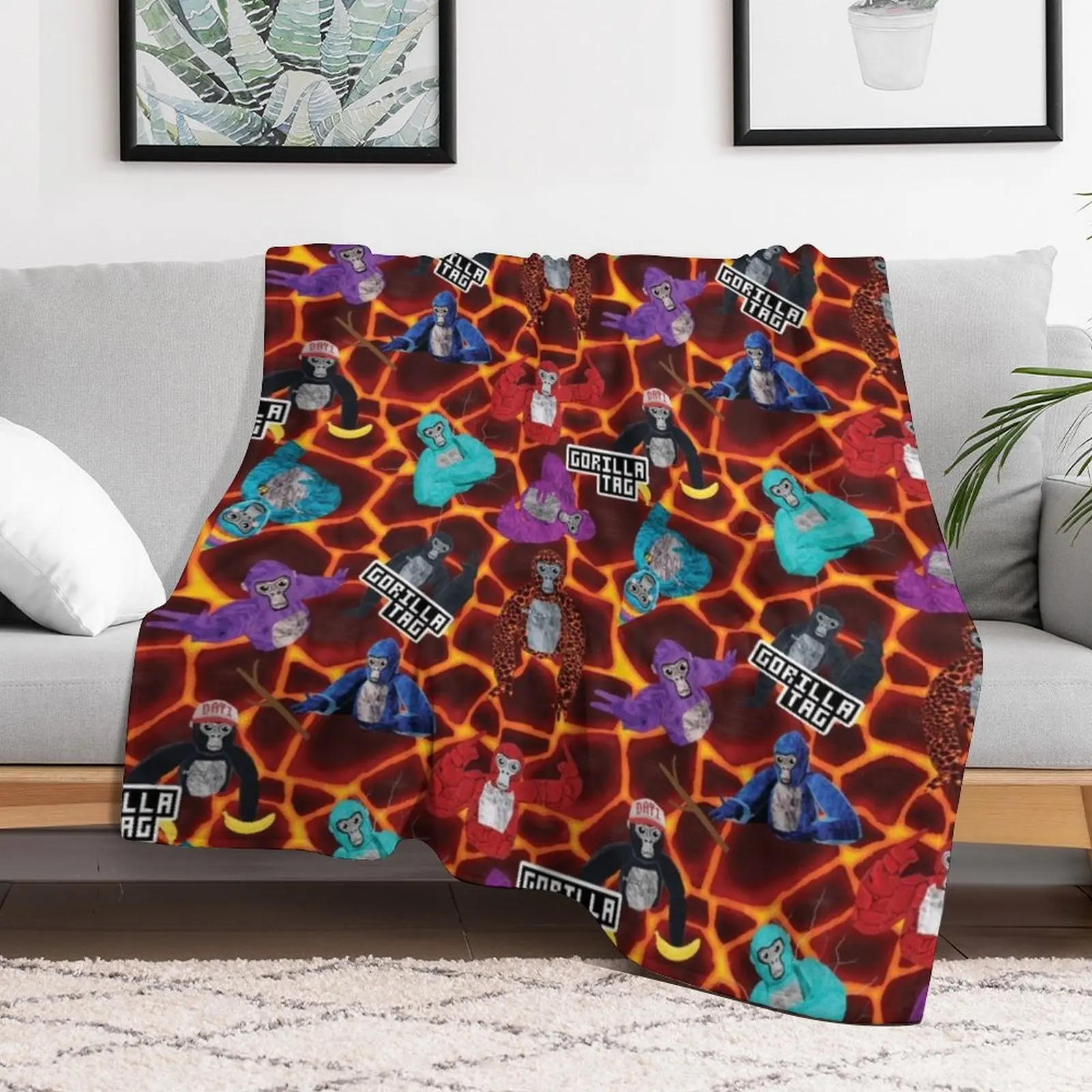 Gorilla Tag Lava Monke Party Throw Blanket