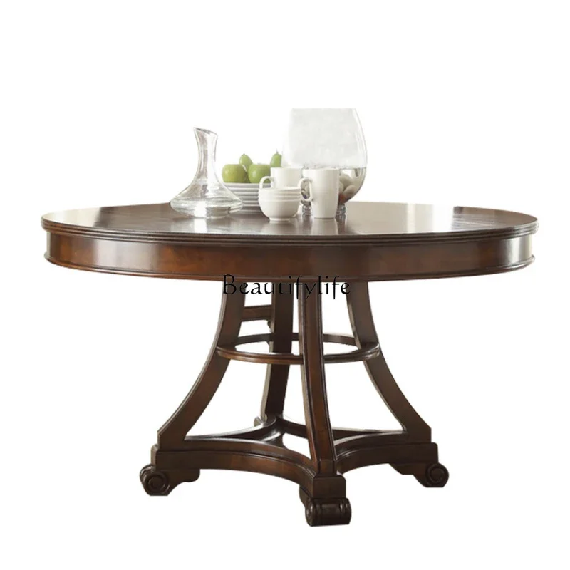 

LJYHome Use Solid Wood Dining Table Small Apartment American Style Round European Style Dining Table
