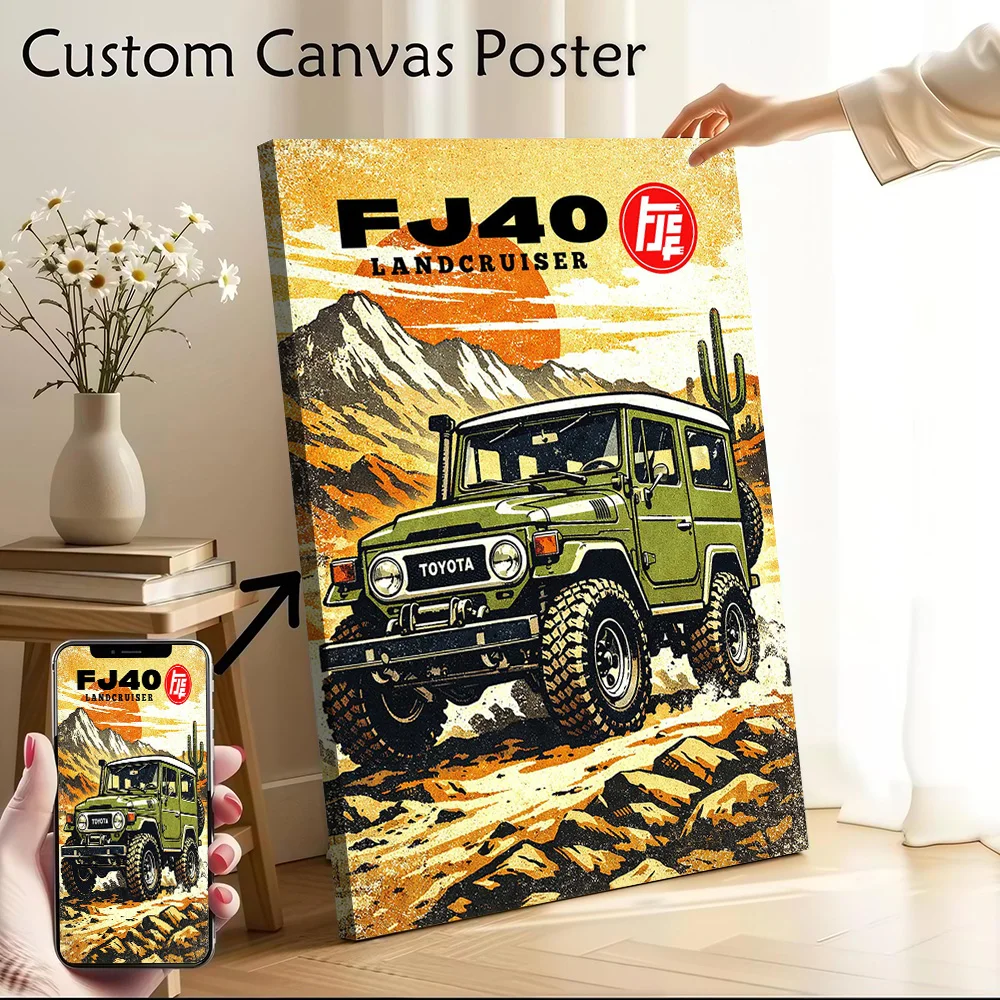 Japanese Car FJ40 Land Cruiser Desert Poster Customizable Printed Canvas Painting for Pictures Wall Art Living Room Decorations