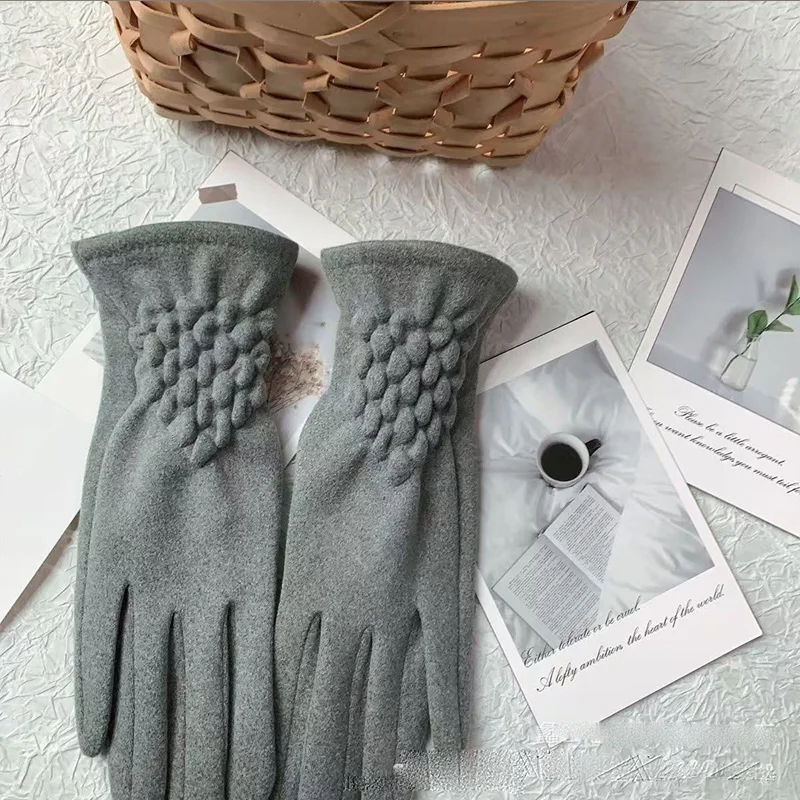 قفازات الشتاء الطلابية المضادة للبرد المخملية المضادة للارتداء بلون سادة قفازات ركوب الخيل الدافئة في الهواء الطلق #5