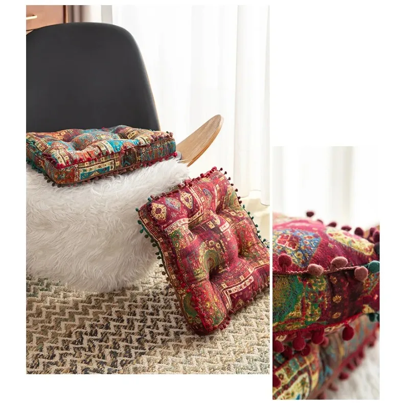 Ethnic Style Square Seat Cushion Household Bedroom Balcony Collapsed Rice Floor Cushion Thickened Bay Window Windowsill Cushion