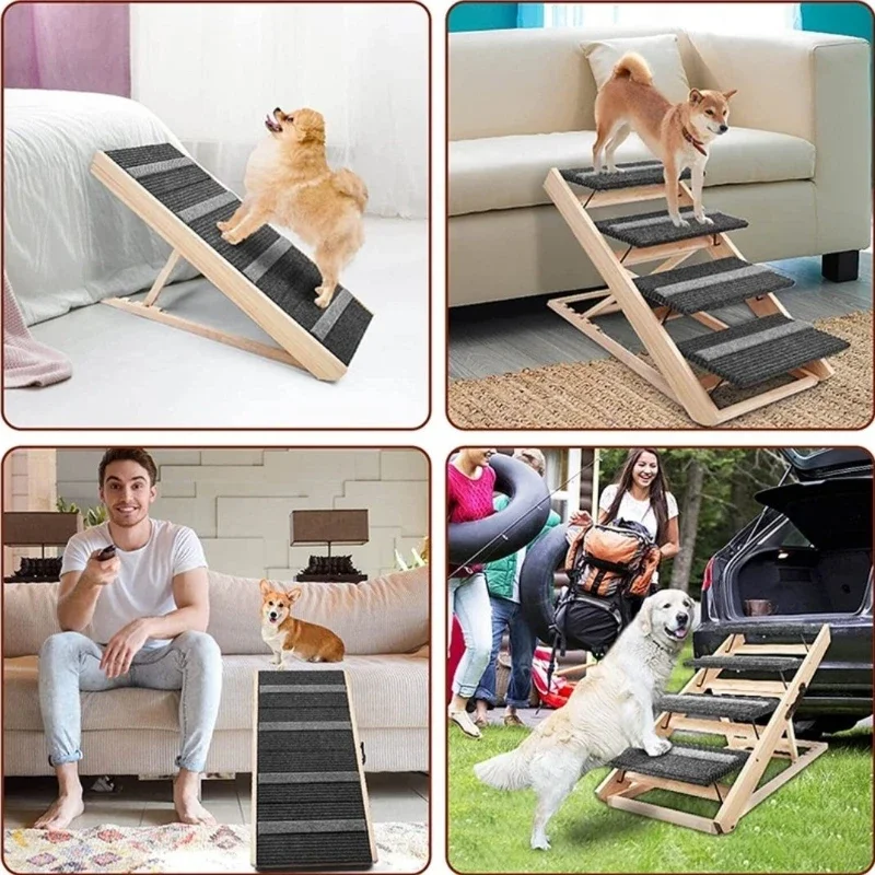 Folding Puppy Stairs Solid Wood Carrier Large Ramp Multifinonal Travel Ramps Go To Bed Dogs Accessories Indoor Pet Products