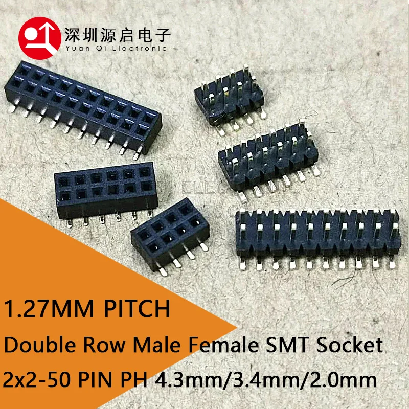 1U 1.27mm Pin Header SMT Connector Male Height 4mm 3mm 2mm 2*2/3/4/5/6/7/8/9/10/12/30/50p For PH 4.3mm/3.4mm/2.0mm Female Socket