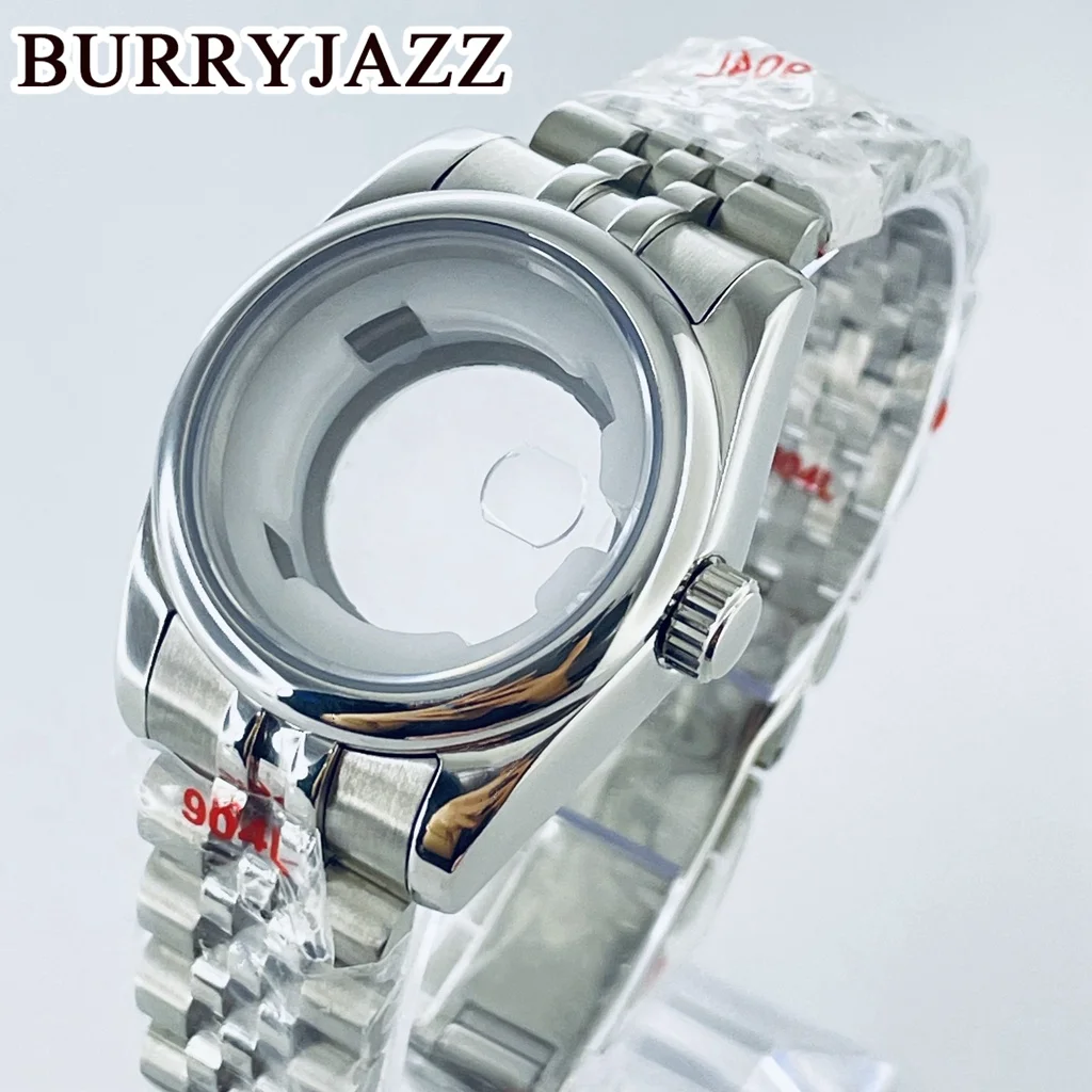 BURRYJAZZ 31mm NH05 NH06 Watch Case Silver Stainless Steel Case With Sapphire Crysta Waterproof