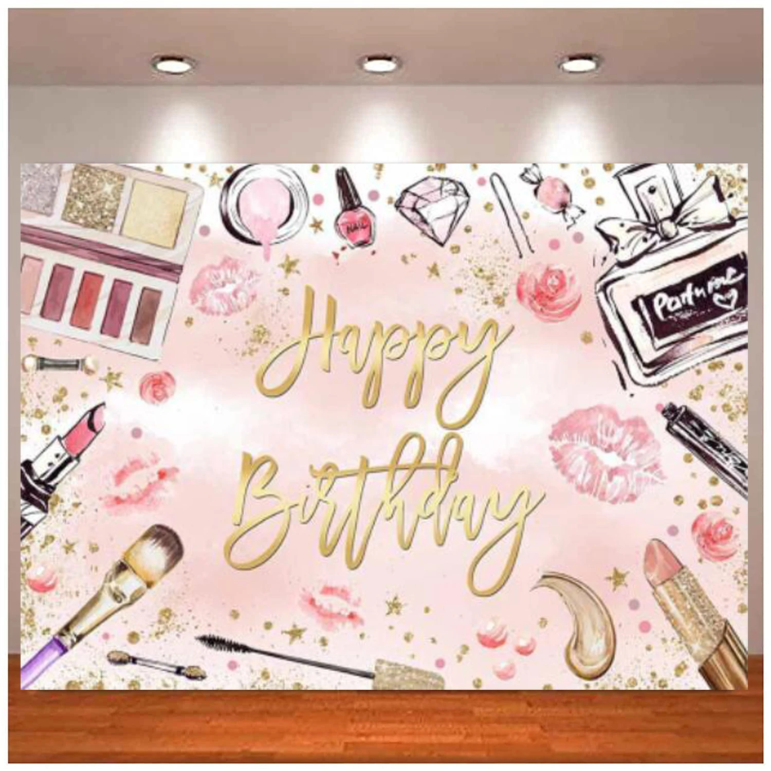 

Makeup Photography Backdrop Cosmetics Glamour Spa Happy Birthday Party Decorations For Girls Pink Women Birthday Background