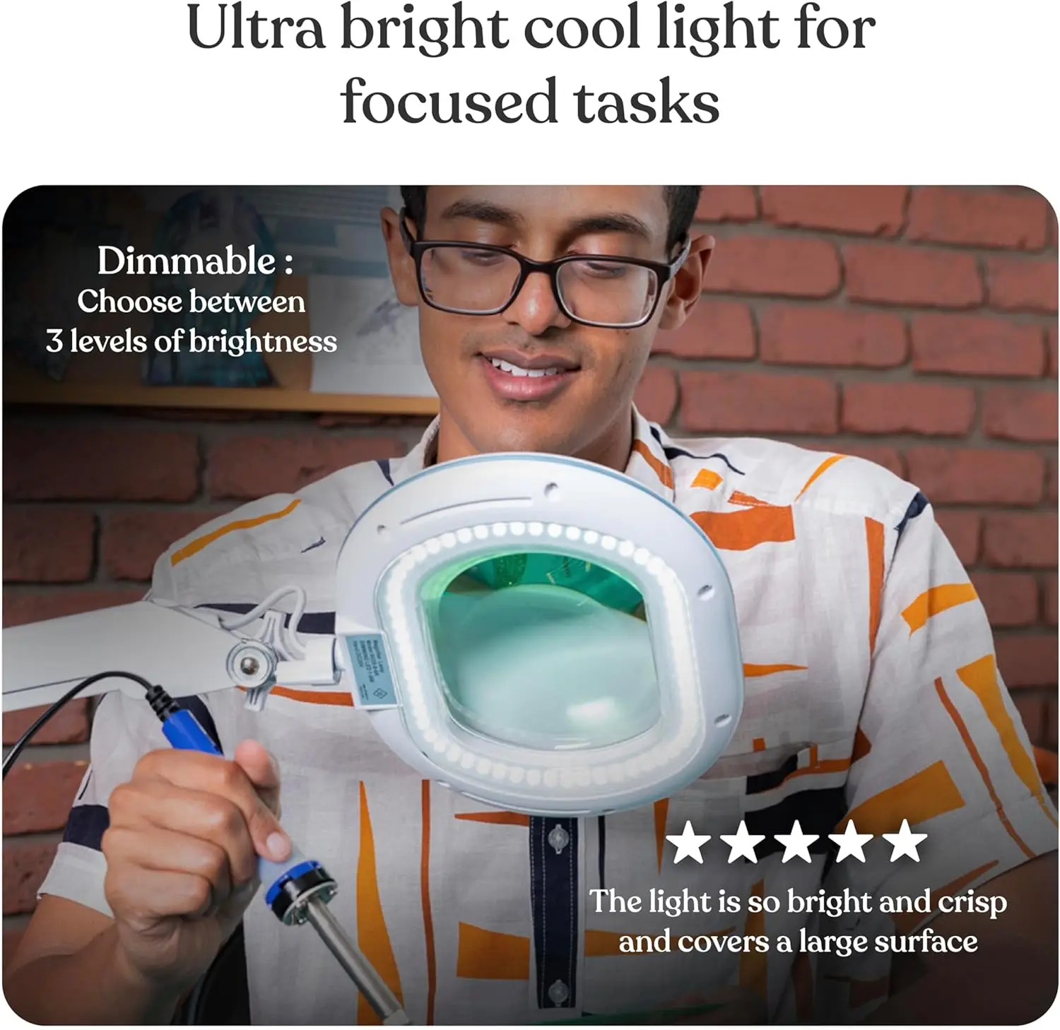 Magnifying Floor Lamp with LED Light and 6-Wheels for Crafts, Reading, and Close Work view 3