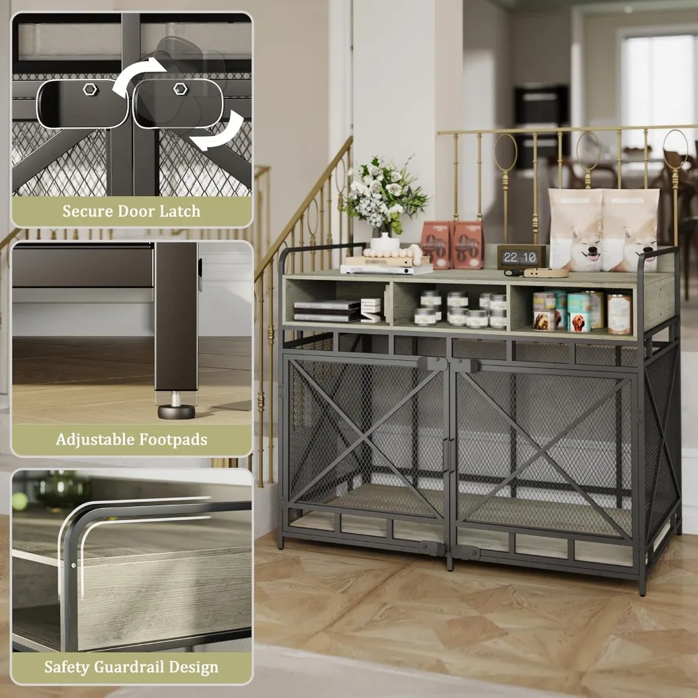 Dog Crate Furniture, 48 Inch Large Kennel, End Table With Three Drawers, Heavy Duty Wooden Decorative Design