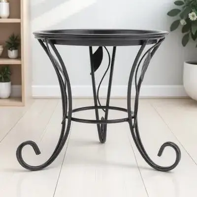 Mini soporte negro para plantas, acabado de barniz de estufa fina, estante pequeño de Metal para flores para uso en interiores y exteriores, soporte para plantas, flores de interior