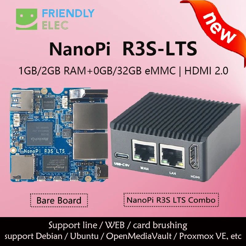Novo NanoPi R3S-LTS Rockchip RK3566 Dual Gbps Ethernet Port 1GB/2GB RAM Versão Atualizada