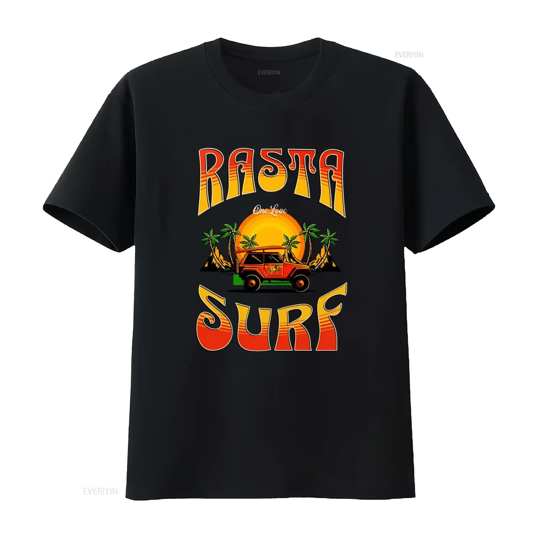RASTA REGGEA T SHIRT SAFARI ONE LOVE MAN UNISEX WOMAN TOP GIFT SURF PALM TREE SUNSET DESIGN vintage Washed Casual