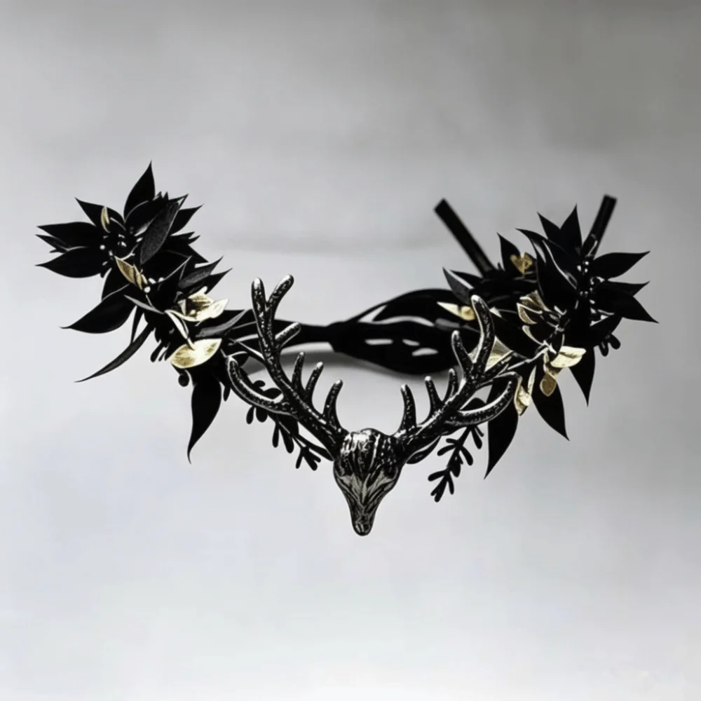 Künstliche Blumen-Elfen-Tiara-Krone Stirnband-Anhänger Dunkler Gothic-Blumenkranz Vintage-Stil Boho-Feenkopfschmuck – Detail 10
