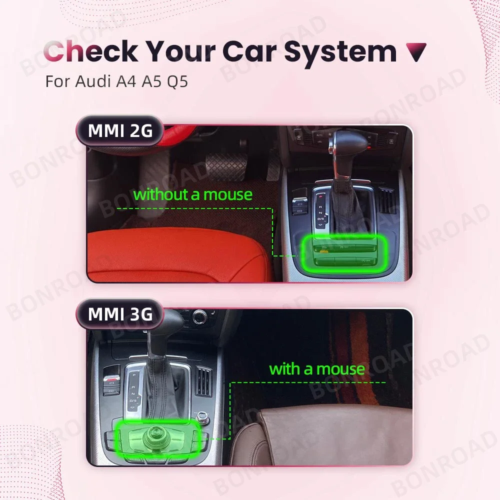 BONROAD Wireless CarPlay Android Auto Interface Module Retrofit Kit For Audi A4 B8 A5 Q5 2009-2015 MMI2G MMI3G Support AirPlay Phone Mirror Link Bluetooth Handsfree Online GPS Navigation Decoder Box