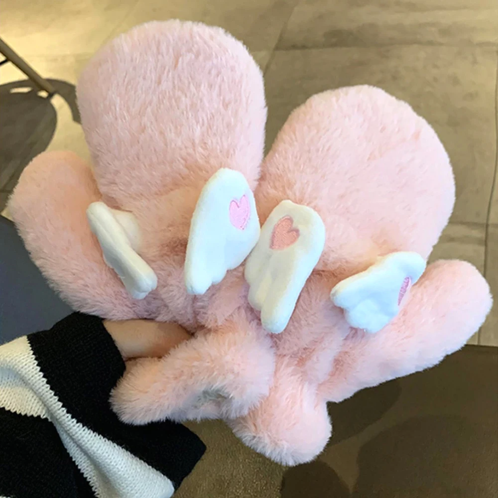 Creative Angel Wings Gloves with Movable Wings,winter Full Wrap Padded Warm Gloves Soft Cute Gloves,student Girls Cute Gloves