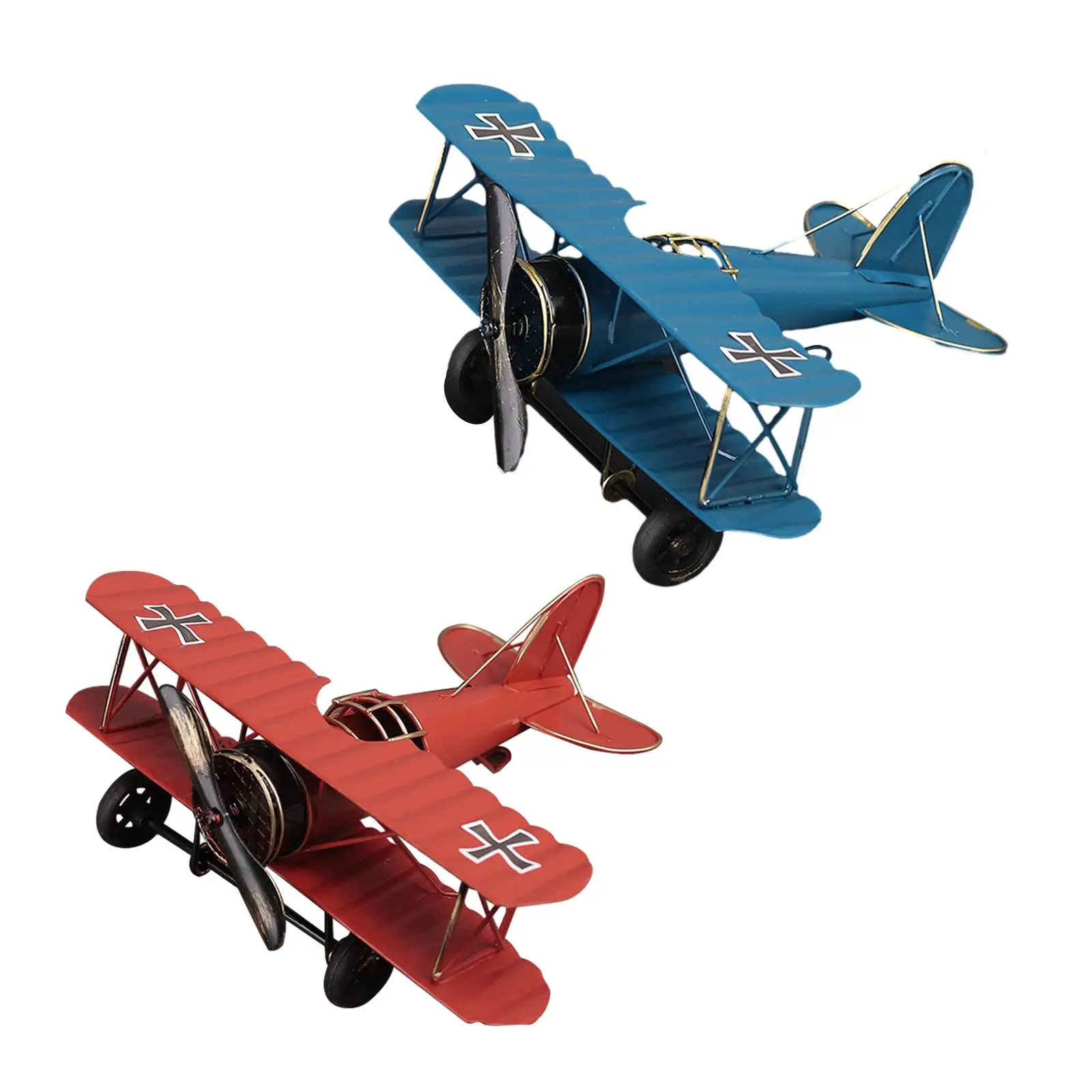 Vintage Airplane Model, Iron Aircraft Retro Metal Handicraft Sculpture Plane Biplane for Shelf Entrance Desktop Home Souvenir