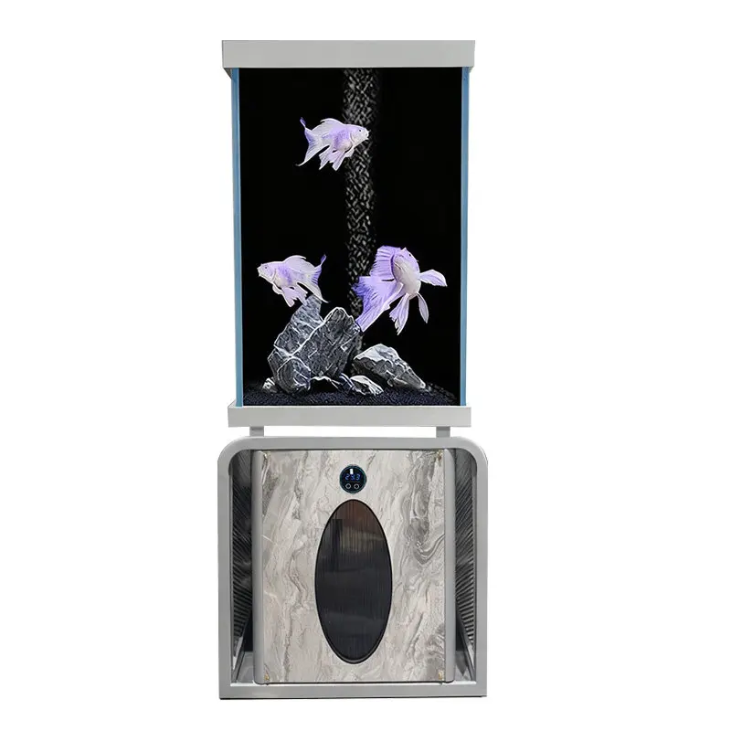 Factory Direct 2026 New ultra-white glass fish tank vertical side few living room self-circulation tubular filtration floor-to-c