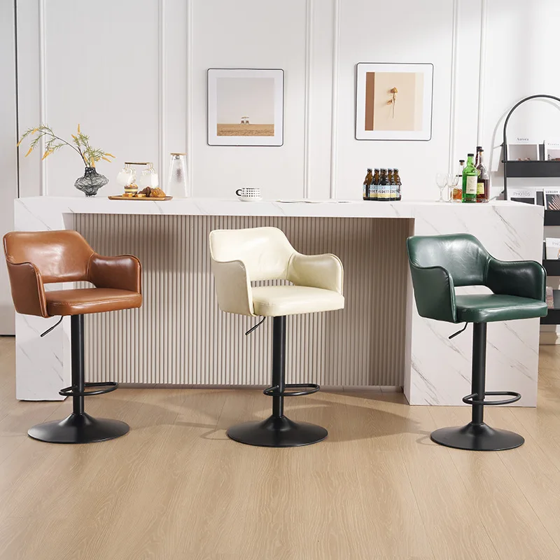 

Регулируемый вращающийся барный стул с газлифтом, из искусственной кожи, с высокой спинкой, для кухонного острова, с подставкой для ног, современный минималистичный барный стул