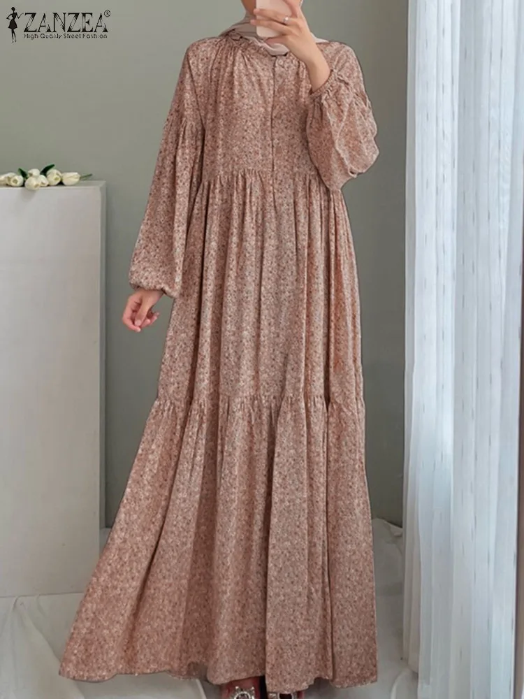 ZANZEA Woman Muslim Maxi Dress Fashion Eid Mubarek Dresses Casual Rufffles Hem Sundress Elegant Party Vestidos Oversized 2024