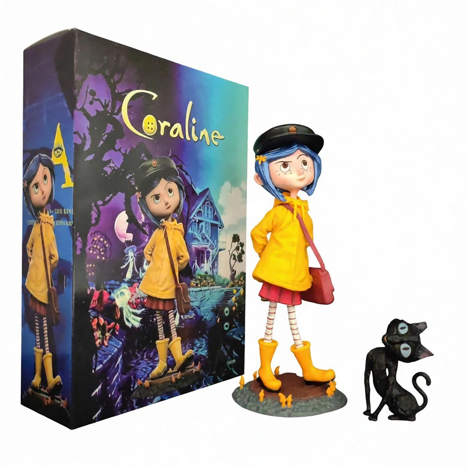 Figurka Caroline Raincoat Edition o wysokości 20 cm, Matka Duch i Czarny Kot, dekoracja na biurko z PVC, kolekcja modeli, lalki, zabawki na urodziny, prezent. — 2
