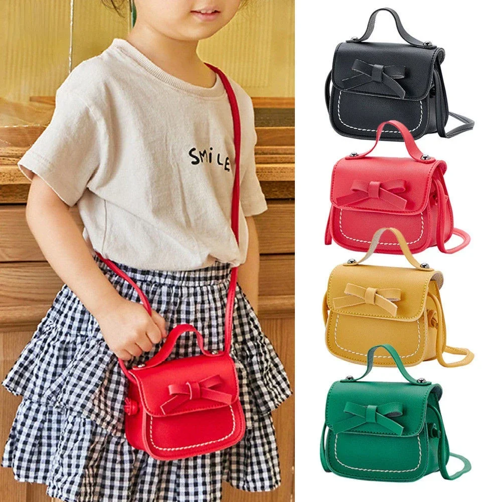 Nuevos bolsos de mensajero para bebés pequeños, bolso de hombro de princesa para niñas, monederos de princesa con lazo sólido