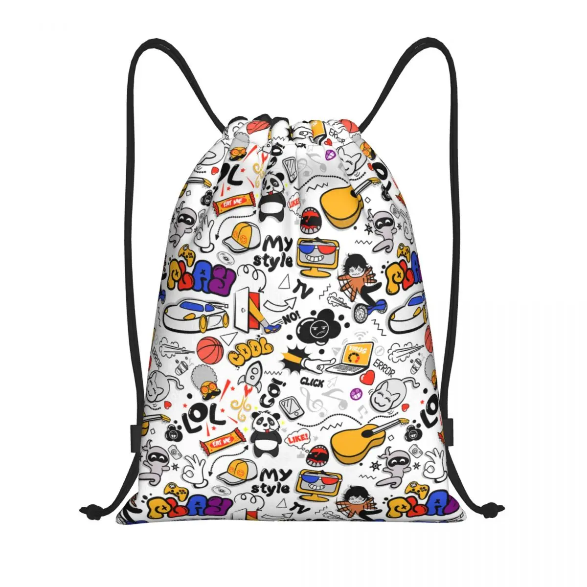 

Custom Funny Cartoon Graffiti Style Drawstring Backpack Women Men Gym Sport Sackpack Foldable Cool Graffiti Shopping Bag Sack