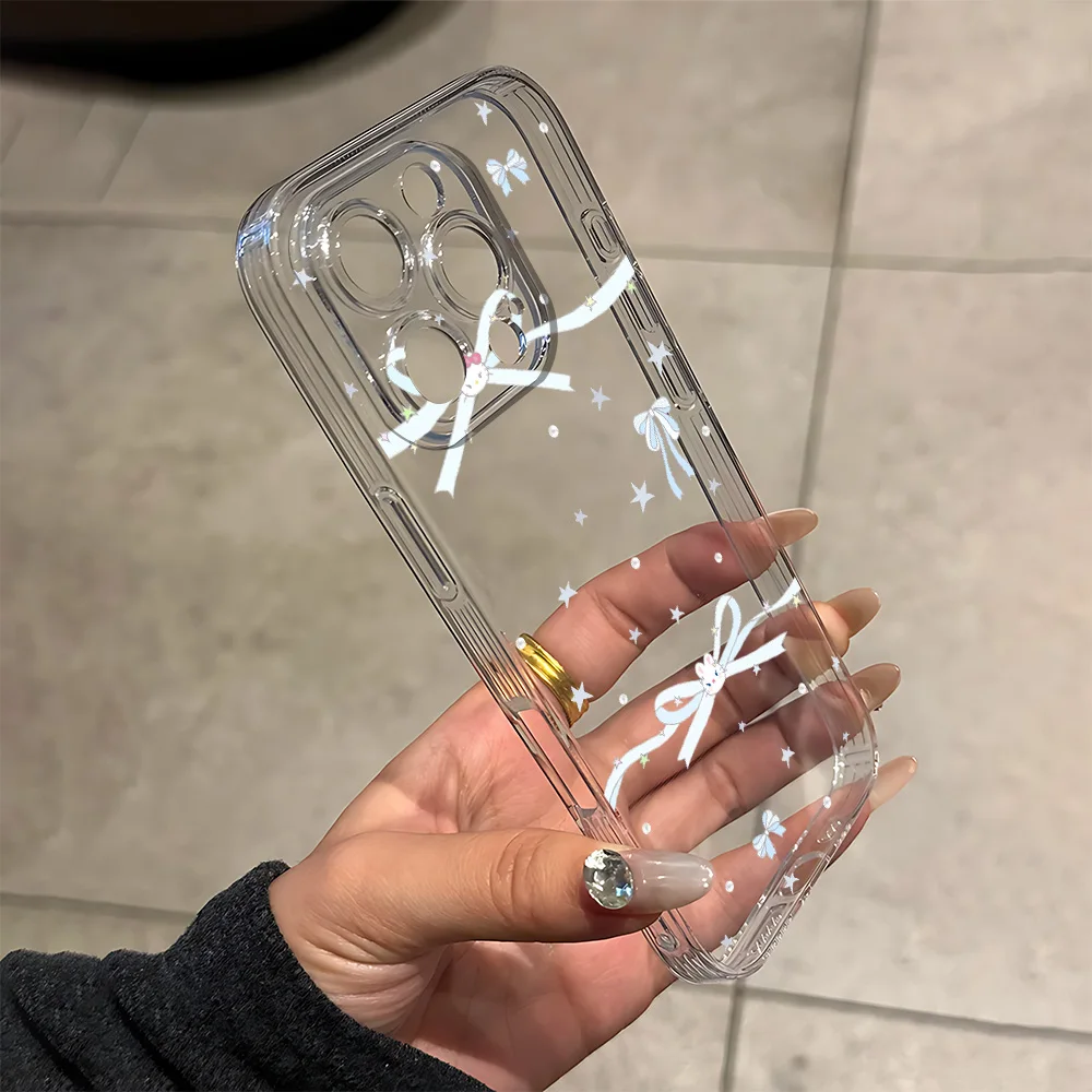 الأزرق القوس كيتي أرنب سيليكون جراب هاتف آيفون 17 16 15 14 13 12 11 برو Xs ماكس الهواء البسيطة 7 8 6 6s زائد SE 2020 2022 غطاء