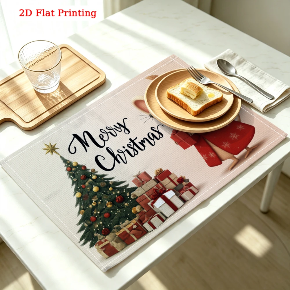 Merry Christmas Mouse Tree Gifts Kitchen Placemat Coaster Linen Pad Dish Coffee Cup Table Mat 30x40cm Home Decor