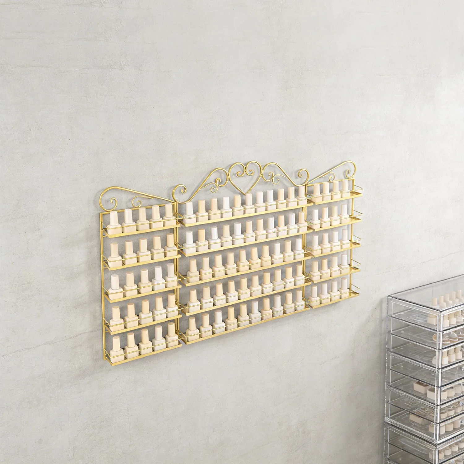 

Large Wall-Mounted Nail Polish Storage Racks, Metal Nail Polish Racks, 5 Tiers Display Rack, Gold Cosmetic Display Cases Lipstick Perfume Wall Shelf Essential Oil Organizer For Home Spa Nail Salon Shop