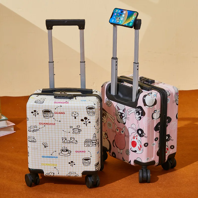 small-cute-cartoon-luggage-14-inch-boarding-box-thickened-travel-suitcase-children's-box-with-lock-abs-material-wheels