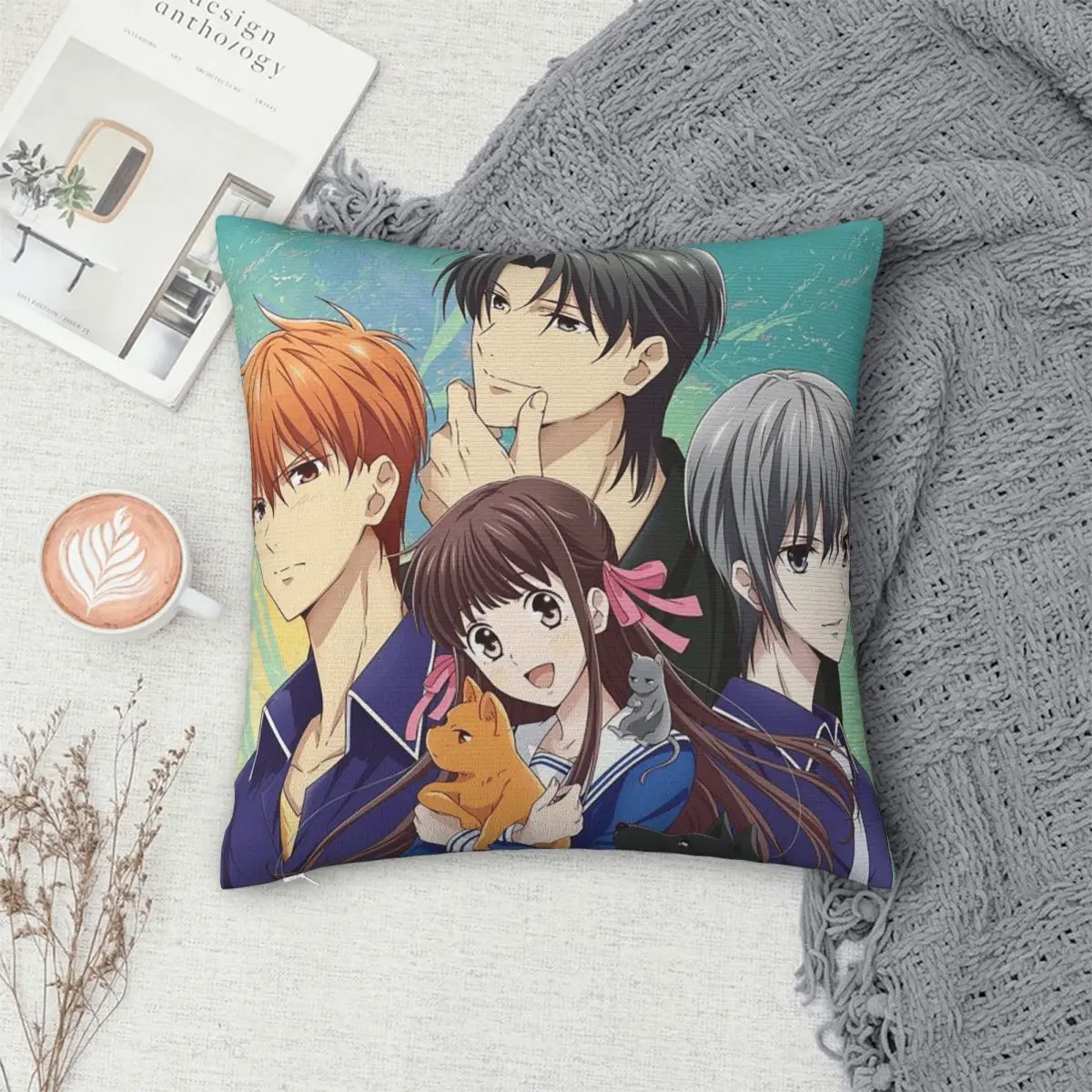 Funda de almohada cuadrada con diseño de Kyo Sohma de Fruits Basket, funda de cojín decorativa cómoda para el hogar y el coche