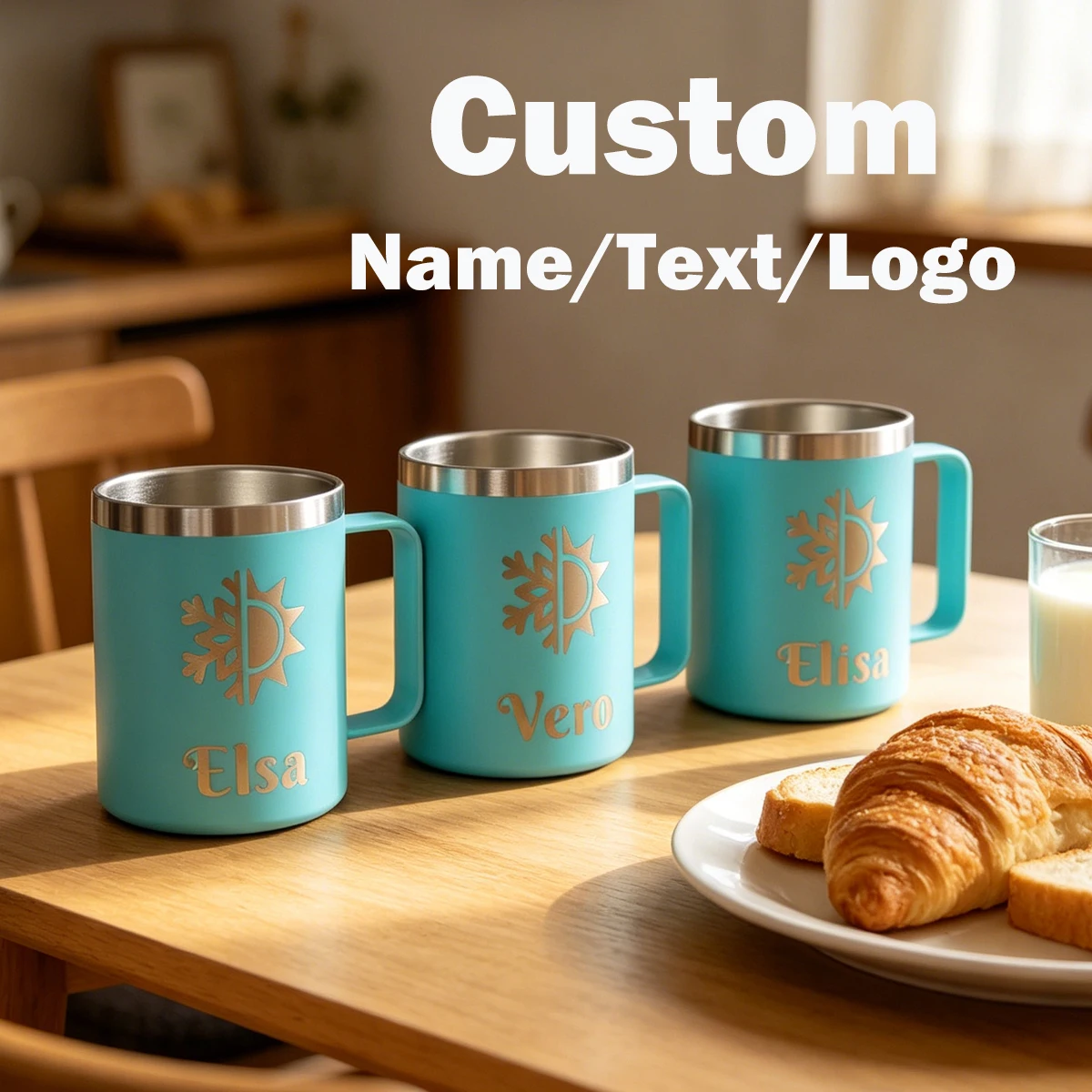 

Custom Name/Logo/ Text 12oz Insulated Coffee Mug with Handle, Stainless Steel Wide Mouth Travel Tumblers with Lid, Double Wall
