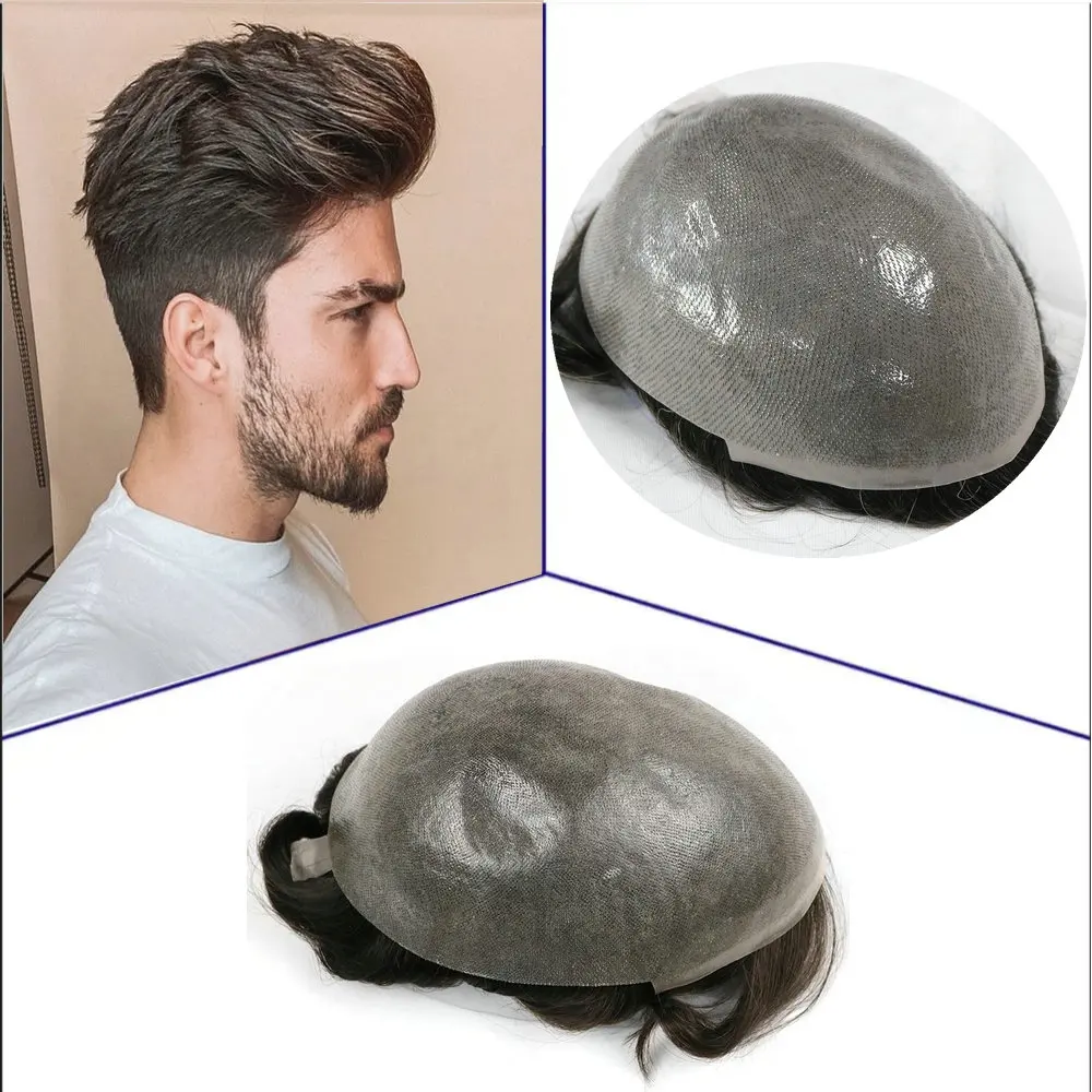 

Natural Hairline Super Thin Skin 0.02mm Full Pu Base Men Toupee Durable 100% Human Hair Male Wigs V Loop Capillary Prosthesis