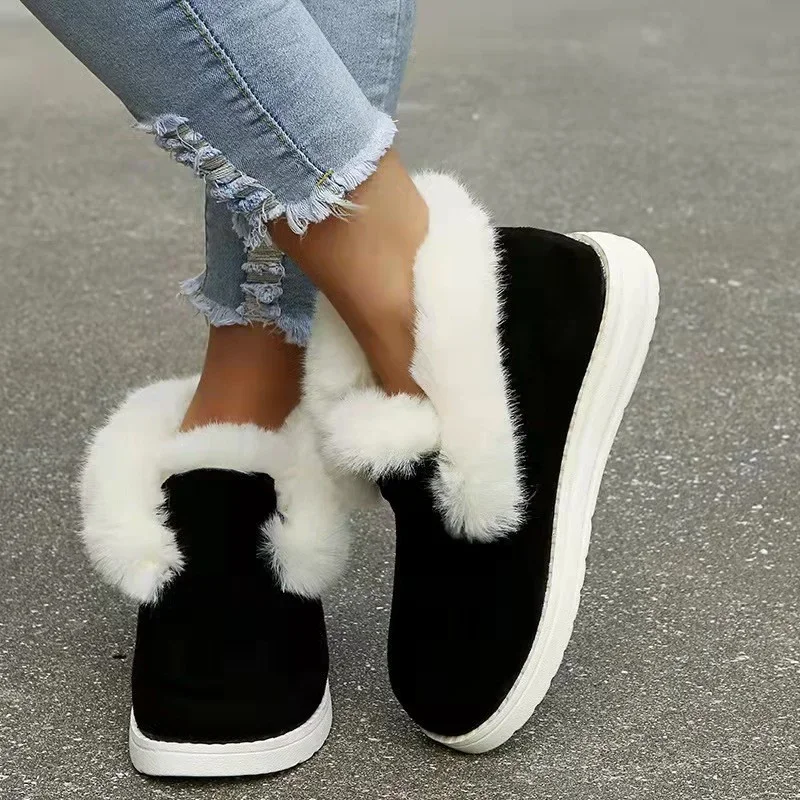 New Women Slip on Comfortable Ankle Boots Winter Woman Warm Plush Fur Snow Boots Suede Shoes Female Footwear Botas Femininas