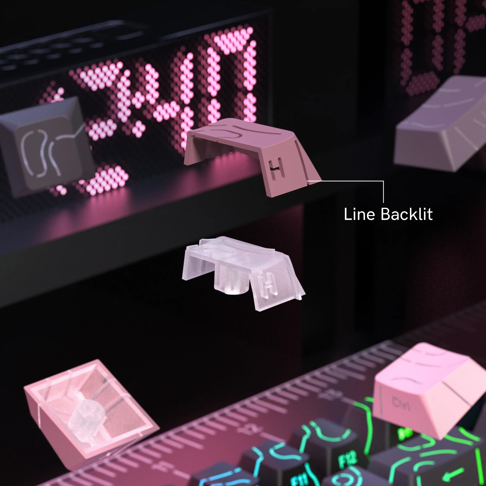 97 مفتاح وردي توبوغرافي الكرز الشخصي مزدوج النار PBT أغطية المفاتيح الجانبية المطبوعة تألق من خلال أغطية المفاتيح للوحة مفاتيح الألعاب MX