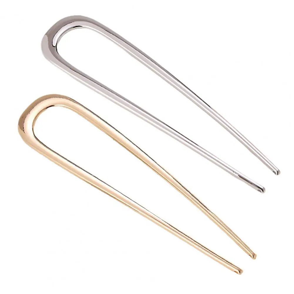 U-Shaped Hair Fork Elegant Golden Silver-color Alloy Long Thick Hair Updo Bun French Hairpin Stick Women Girls Hair Accessories