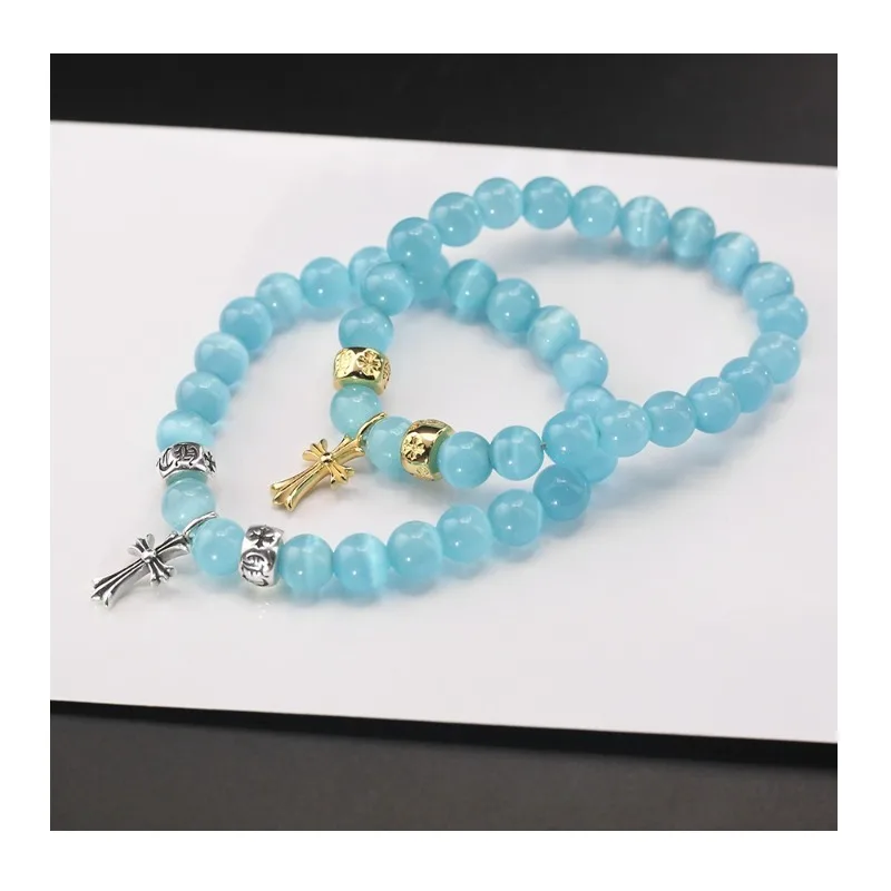 

Crowe Fashion Thai Silver Gilded Cross Accessories Blue Opal Personality Versatile Men's and Women's Bracelets