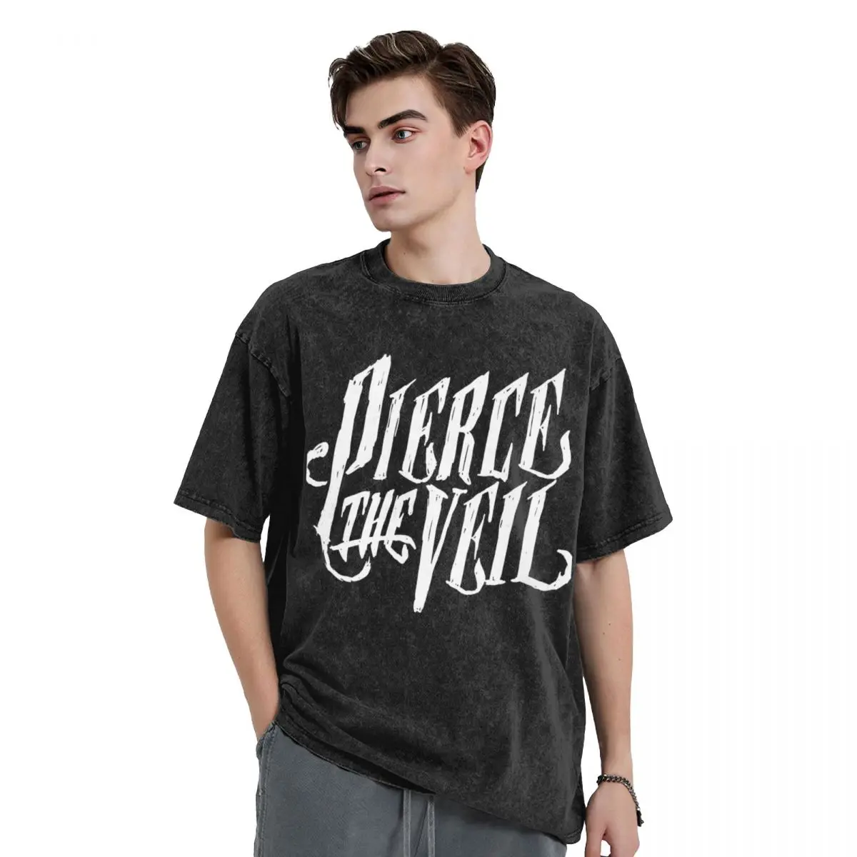 PIERCE THE VEIL PTV T Shirts Hip Hop Washed 100% Cotton Harajuku T-Shirt Vintage Men Women Tops Streetwear Printed Tees