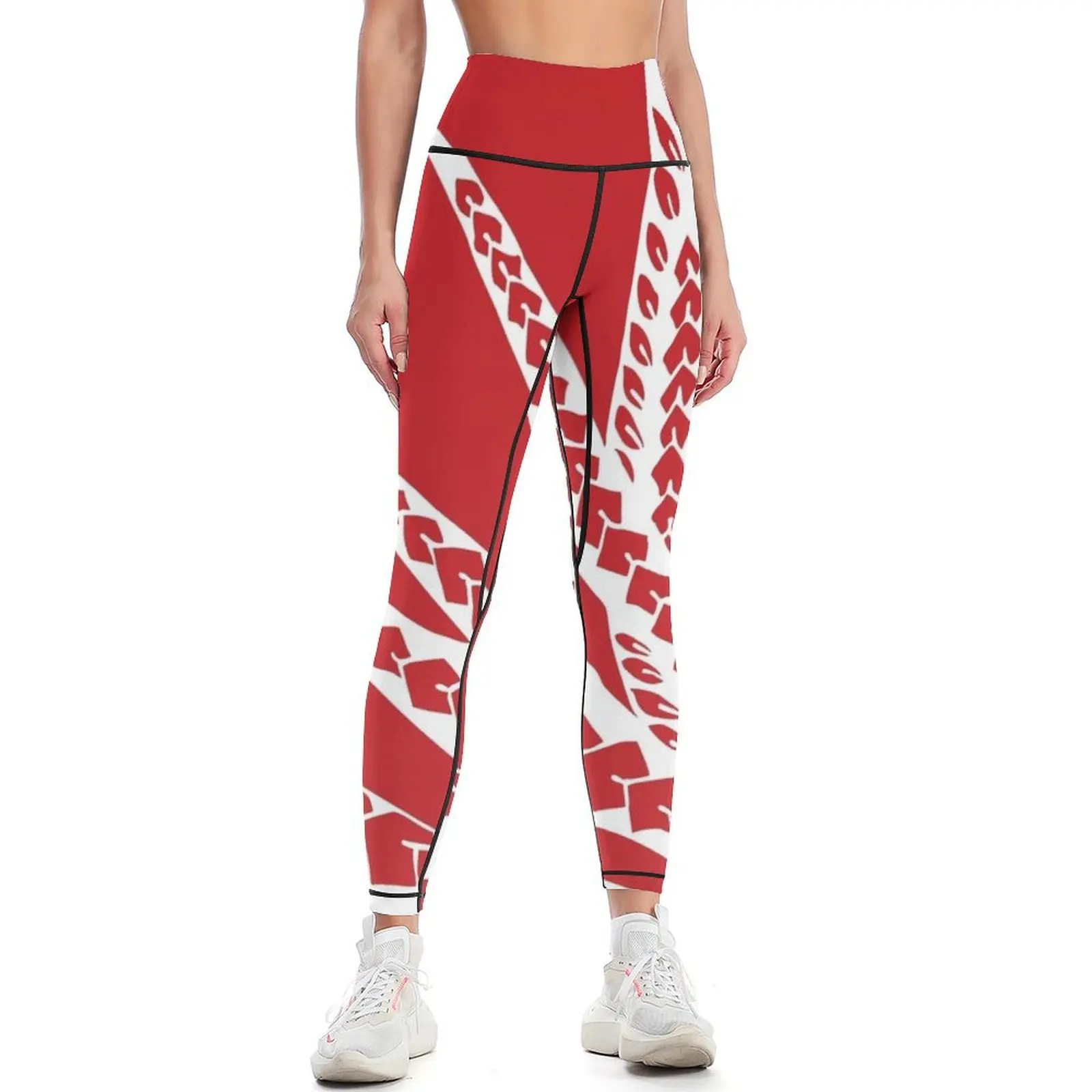 Red Polynesian Geometric Floral Chic Bird of Paradise Tribal Tattoo Leggings trousers Women sports Womens Leggings