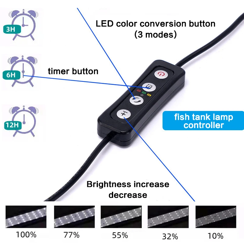 Aquarium Light Full Spectrum Large Fish Tank LED Light for Aquatic Water Plant with Timer Bright Lamp 110-240v 100cm 110cm 120cm