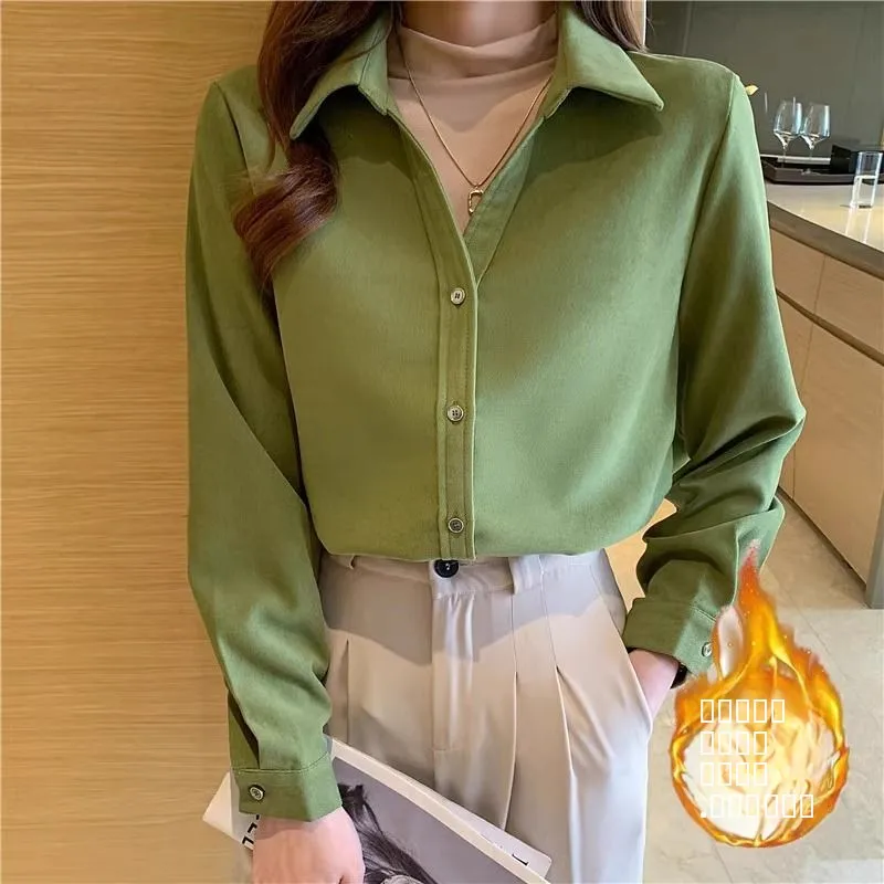 

Ретро-блузка с V-образным вырезом, профессиональная, для офиса, модная, свободного кроя, женская, для ношения как нижний или верхний слой, из полиэфирного волокна