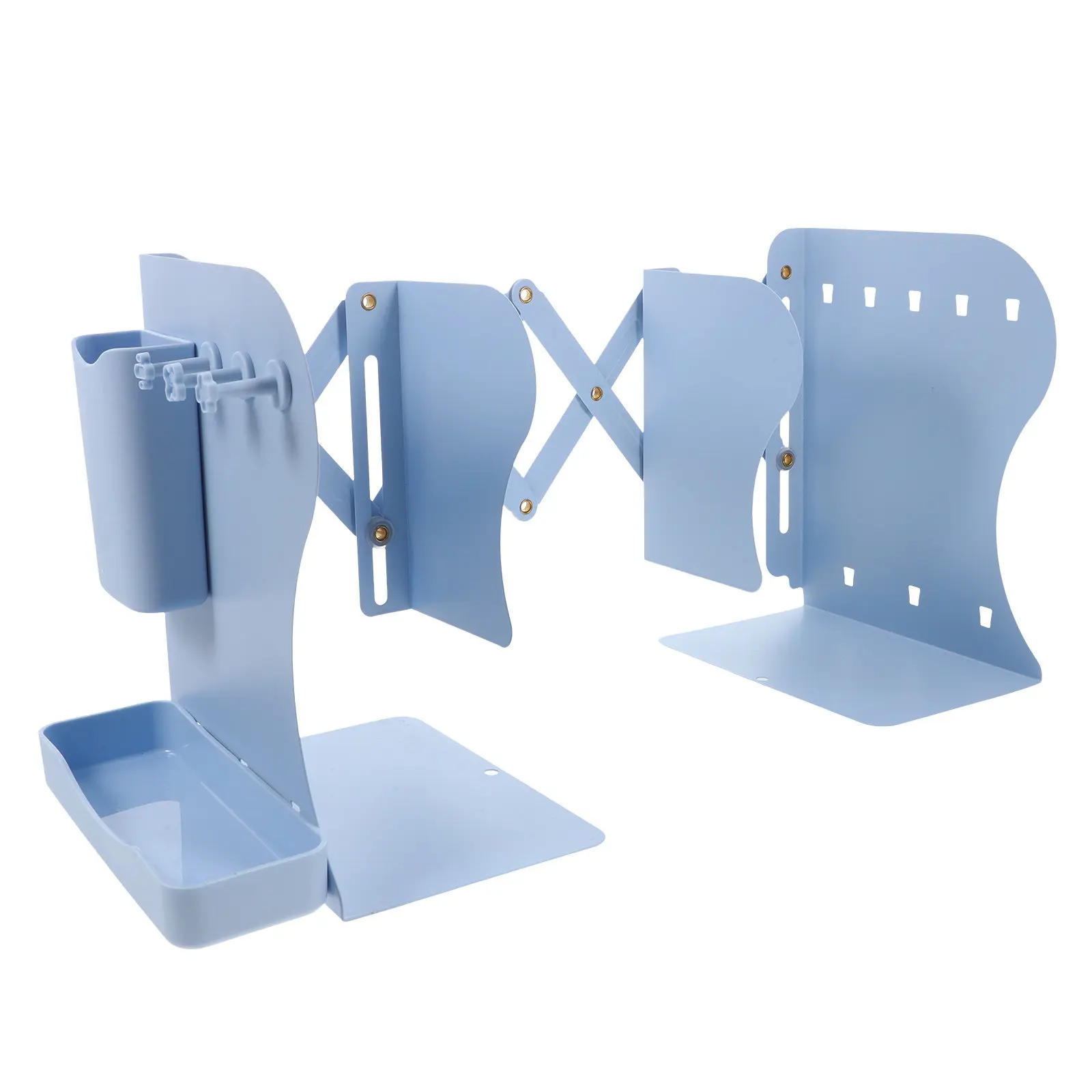 

Регулируемая выдвижная металлическая подставка для книг с крючками, держателем для ручек, настольный органайзер, хранилище для журналов и файлов