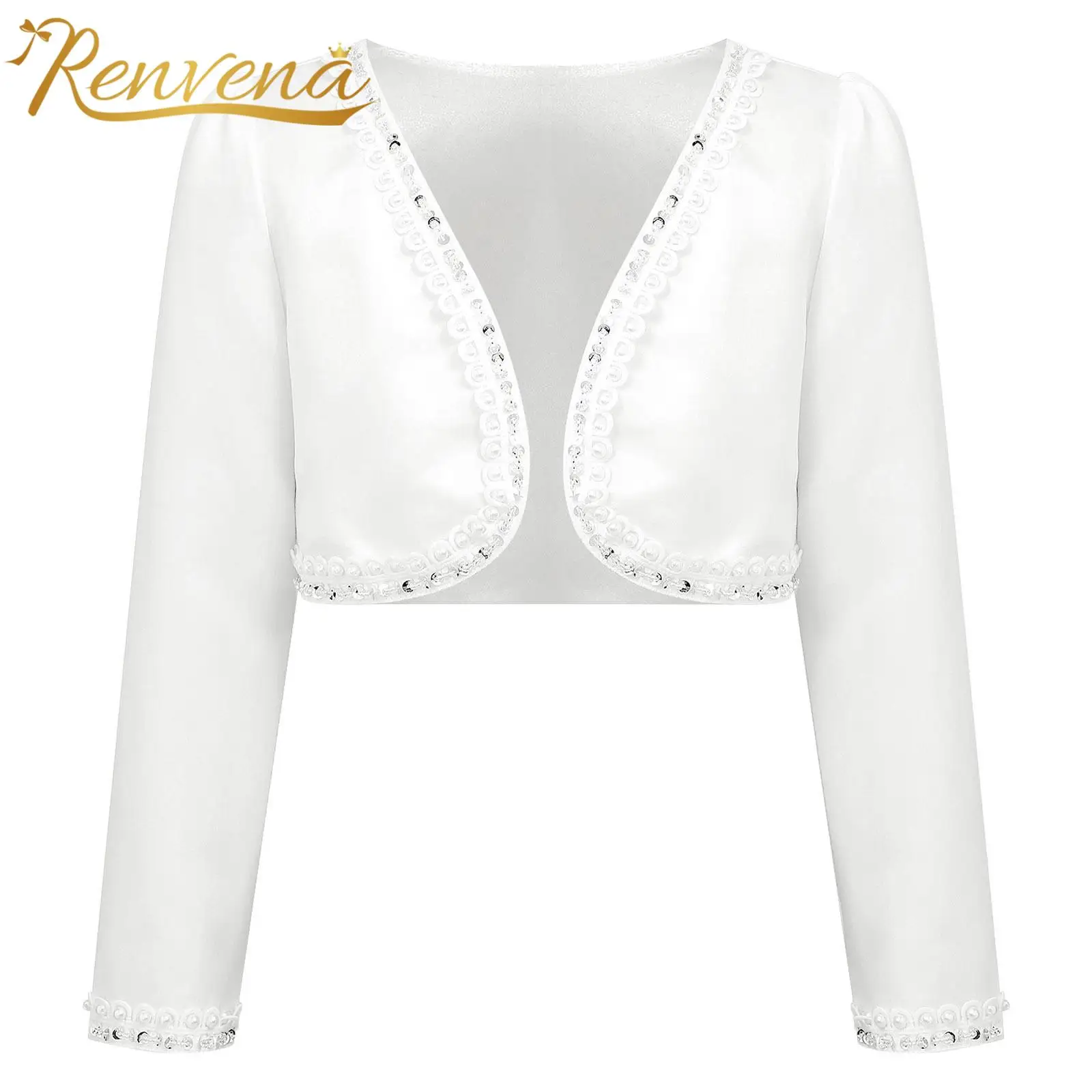 

Wedding Flower Girl Dress Jacket Girls Beaded Bolero Shrug Pearls Sequins Shawl Open Front Cardigan Long Sleeve Coat Kids Wrap