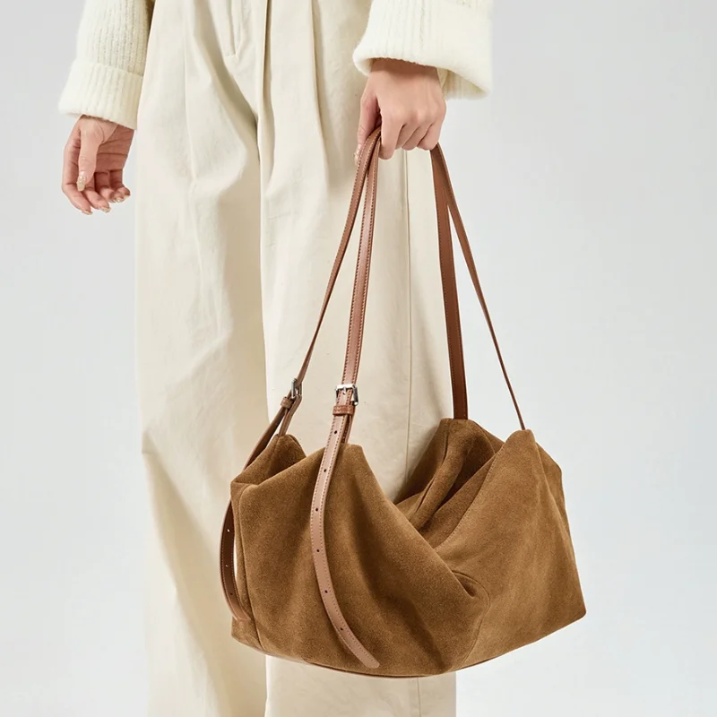 

High-quality Nubuck Suede Shoulder Bag Fashion Brand Tote Bag Europe American Large-capacity Women's Bag Retro Simple Pillow Bag