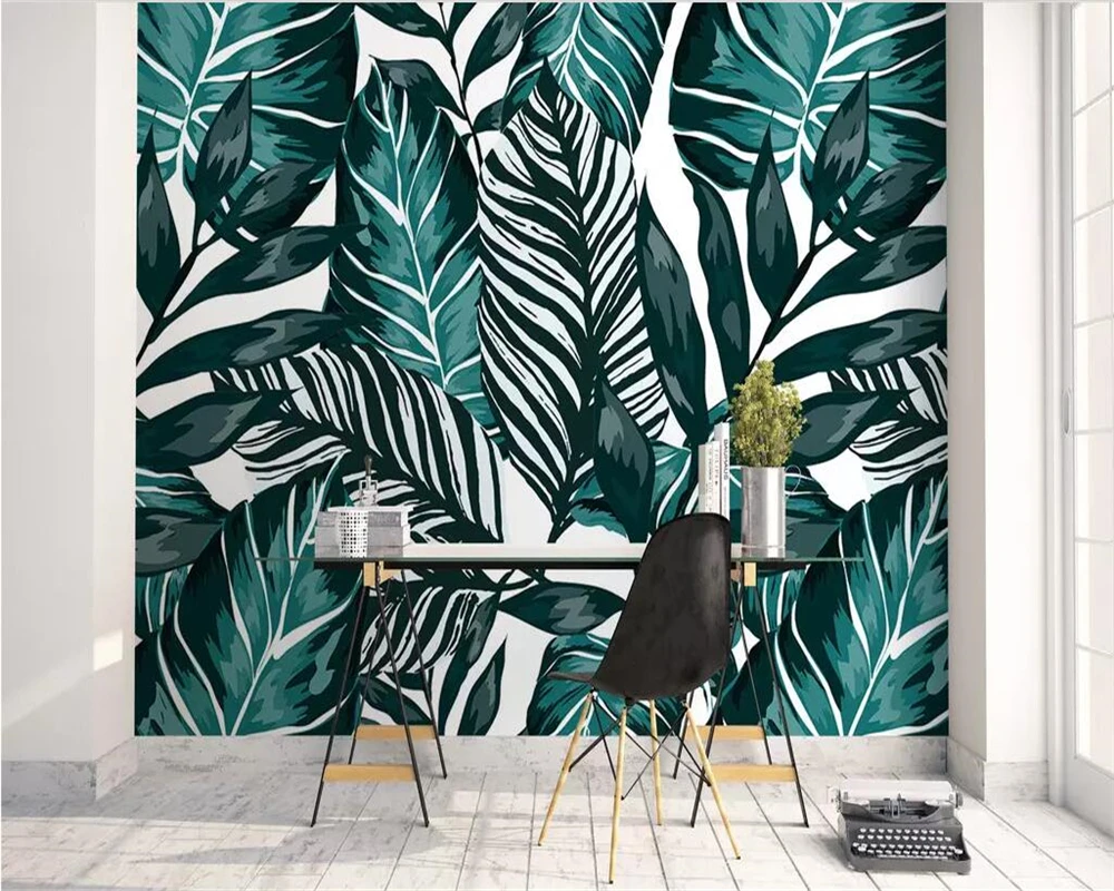 Customized products wallpaper Nordic style tropical rainforest leaves Living room sofa background wall home decoration 3d mural